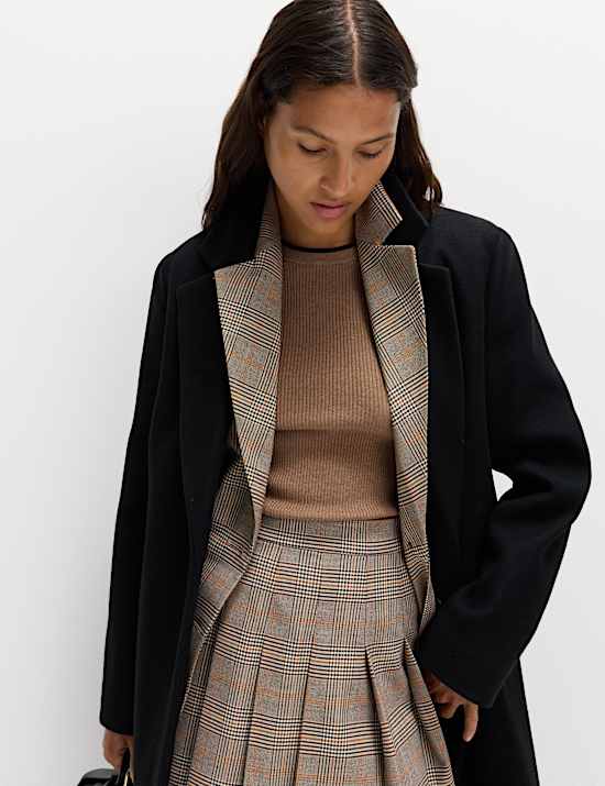 Blazer met één rij knopen en ruitmotief