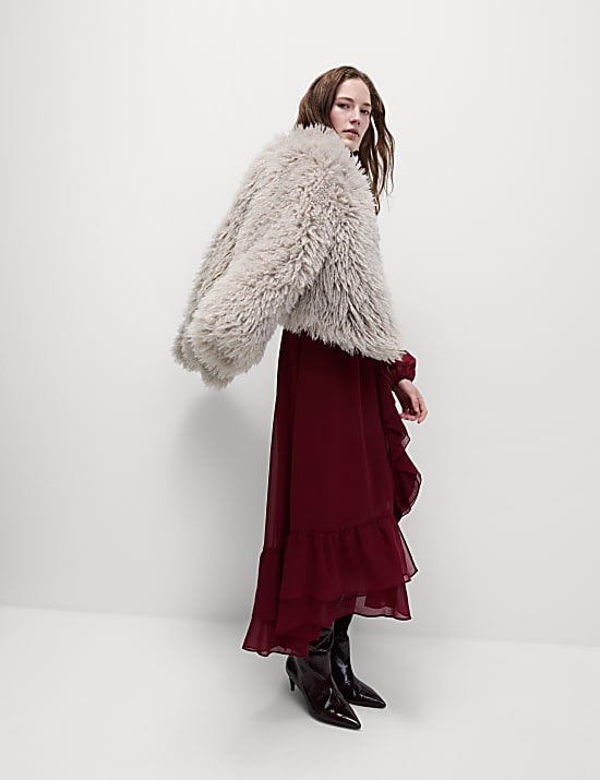 Faux Fur Collarless Short Coat