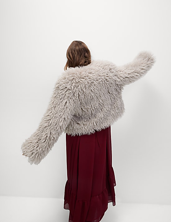 Faux Fur Collarless Short Coat