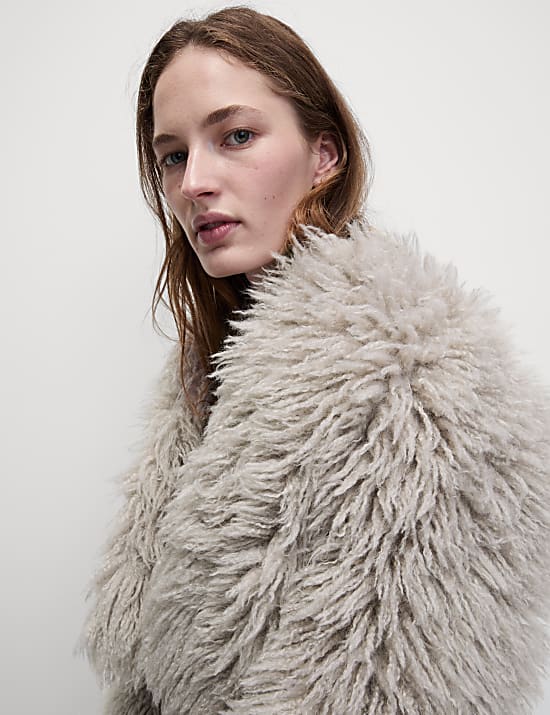 Faux Fur Collarless Short Coat