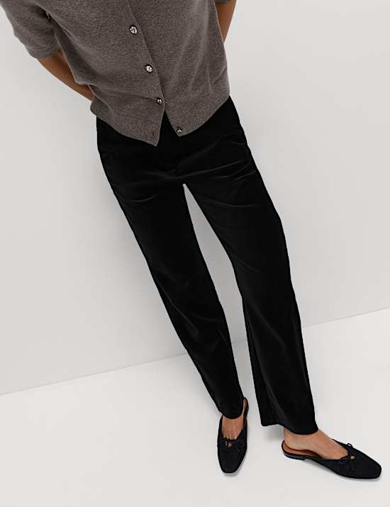 Cotton Rich Velvet Straight Leg Trousers