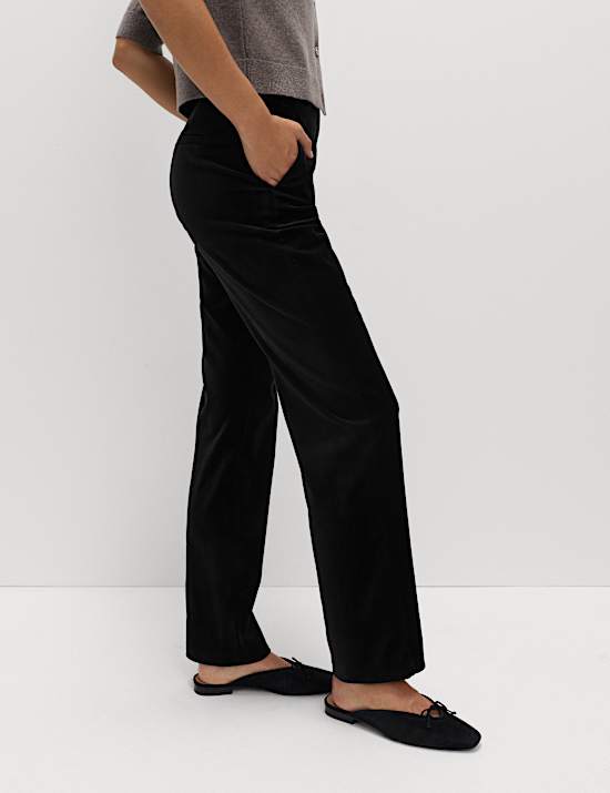 Cotton Rich Velvet Straight Leg Trousers