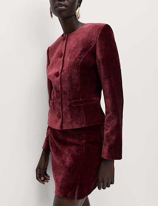 Mottled Velvet Side Split Mini A-Line Skirt