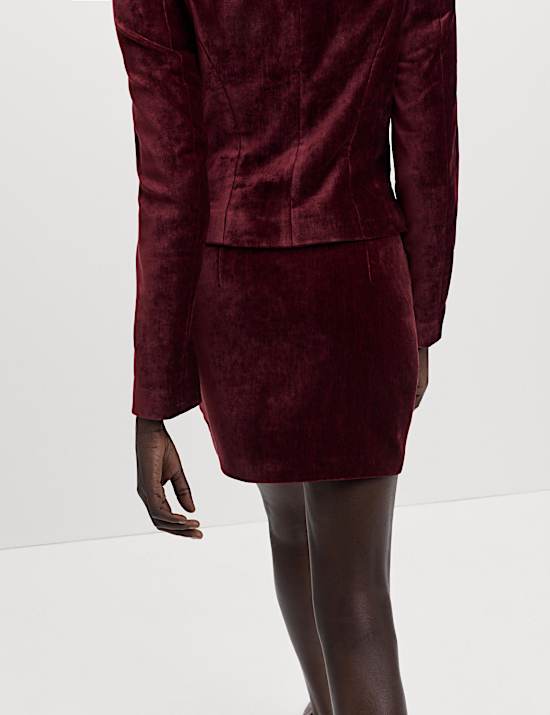 Mottled Velvet Side Split Mini A-Line Skirt