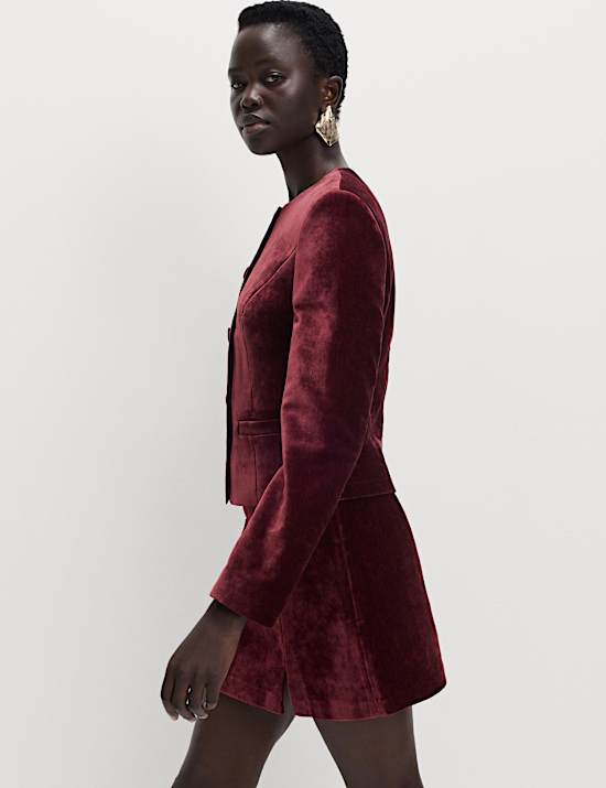 Mottled Velvet Side Split Mini A-Line Skirt