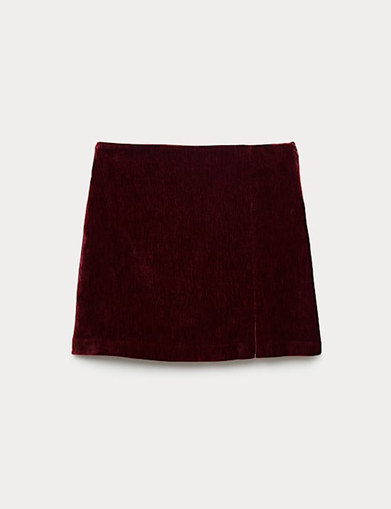 Mottled Velvet Side Split Mini A-Line Skirt