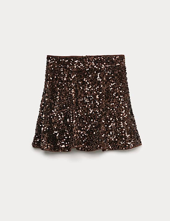 Velvet Sequin Mini Skater Skirt