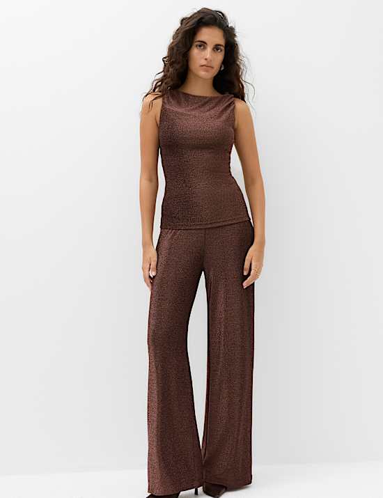 Sparkly High Waisted Wide Leg Palazzo Trousers