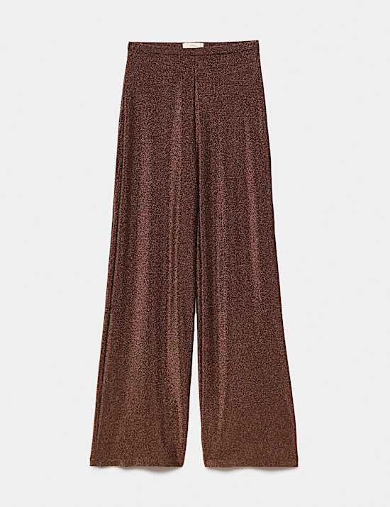 Sparkly High Waisted Wide Leg Palazzo Trousers