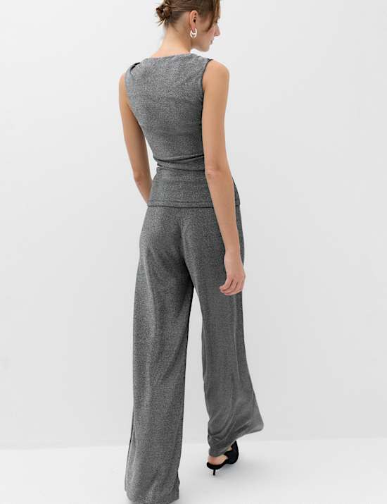 Sparkly High Waisted Wide Leg Palazzo Trousers