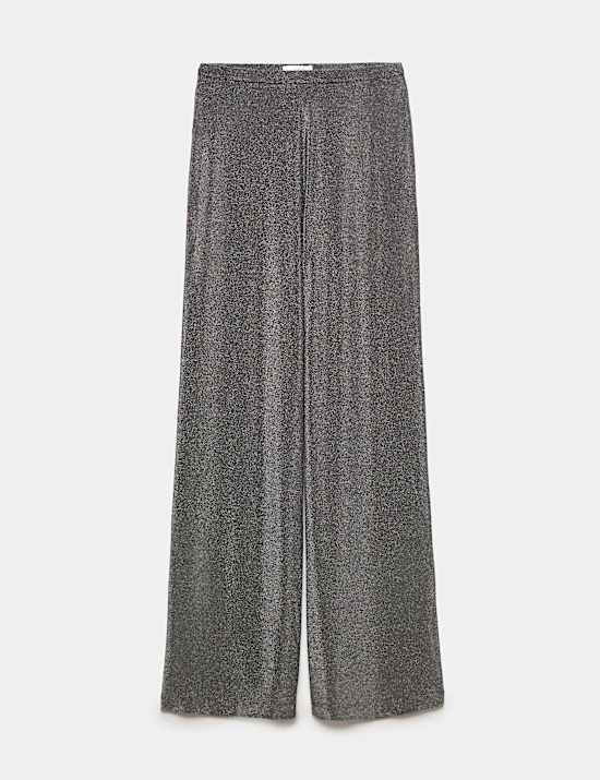 Sparkly High Waisted Wide Leg Palazzo Trousers