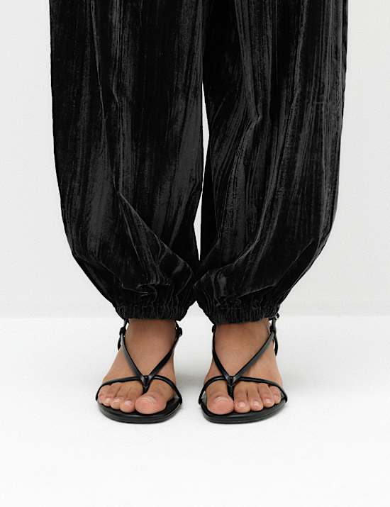 Velvet Pleat Front Barrel Leg Trousers