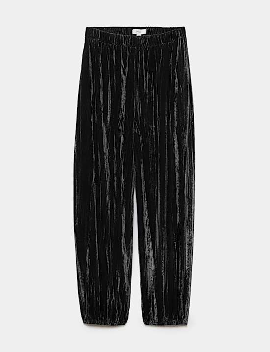 Velvet Pleat Front Barrel Leg Trousers