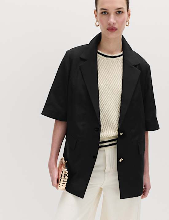 Lyocellrijk colbert met linnen en korte mouwen