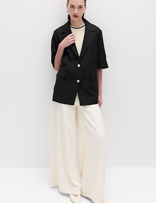 Lyocellrijk colbert met linnen en korte mouwen