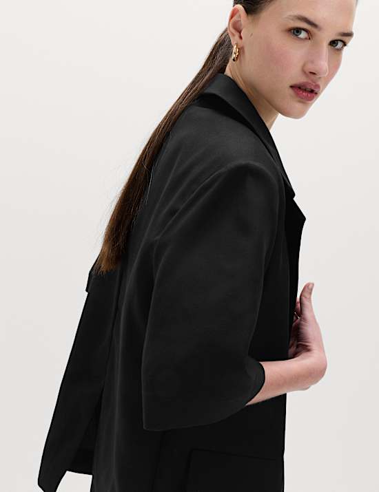 Lyocellrijk colbert met linnen en korte mouwen