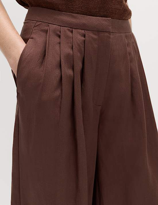 Pantalon palazzo pratique pliss&eacute; avec lin