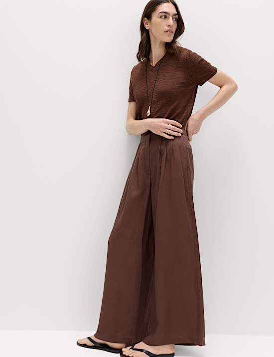 Pantalon palazzo pratique pliss&eacute; avec lin