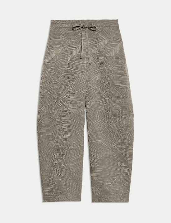 Textured Drawstring Barrel Leg Cropped Trousers