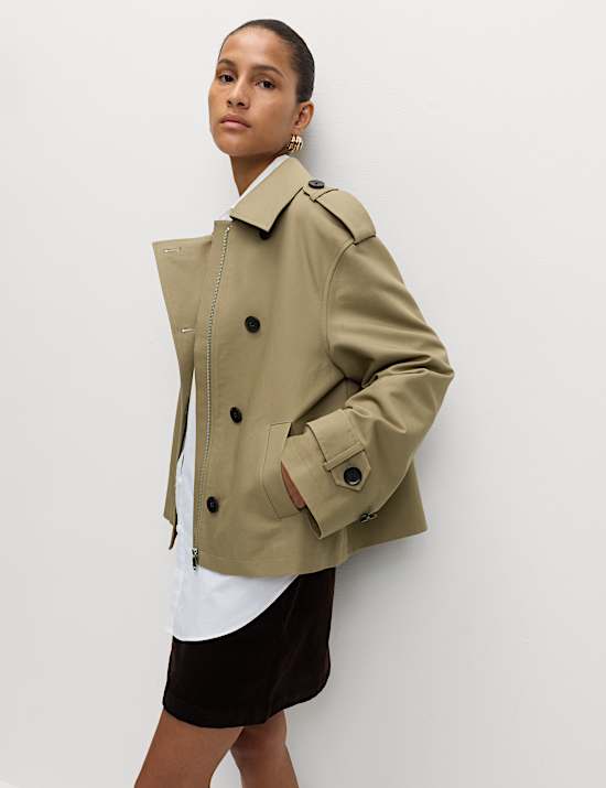Cotton Rich Asymmetric Short Trench Coat