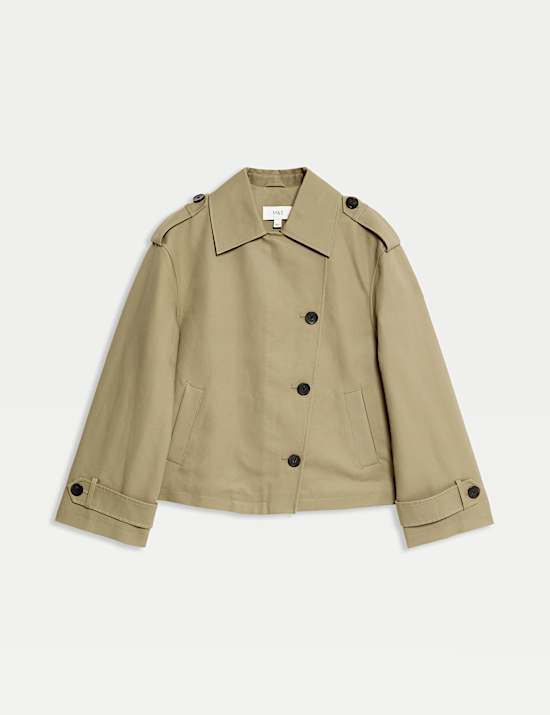 Cotton Rich Asymmetric Short Trench Coat