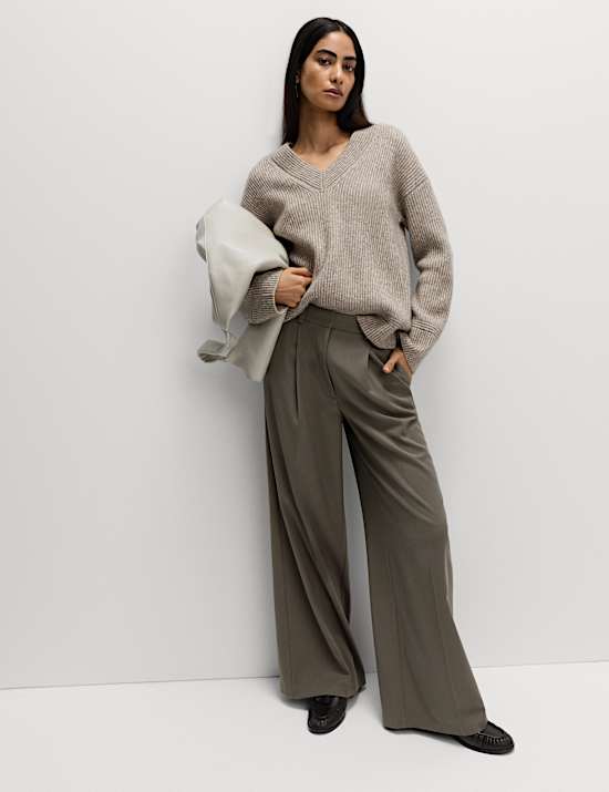 Pleated Wide Leg Trousers