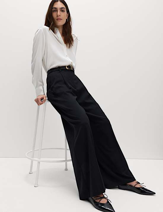 Pleated Wide Leg Trousers