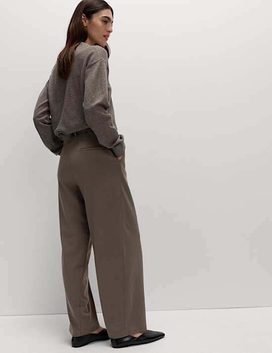 Woven Barrel Leg Trousers with Stretch