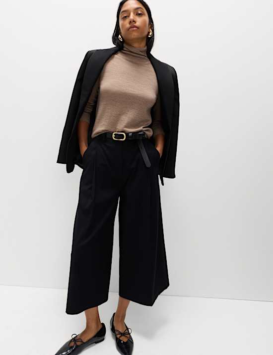 Woven Pleated Wide Leg Culottes