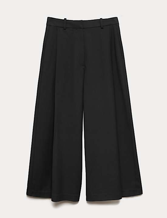 Woven Pleated Wide Leg Culottes