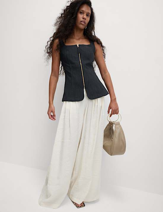 Denim Tailored Zip Through Waistcoat