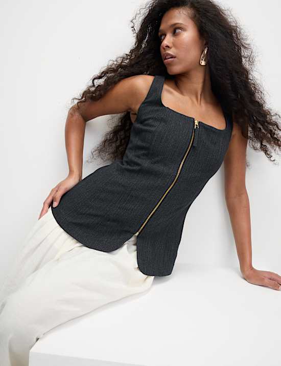 Denim Tailored Zip Through Waistcoat