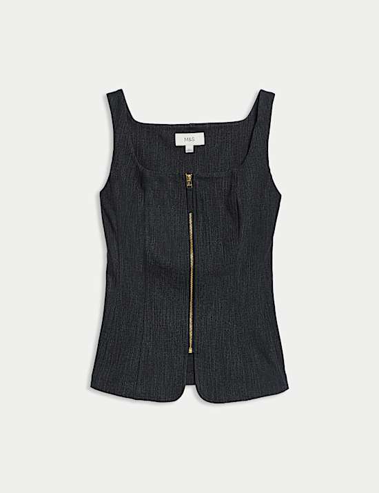 Denim Tailored Zip Through Waistcoat