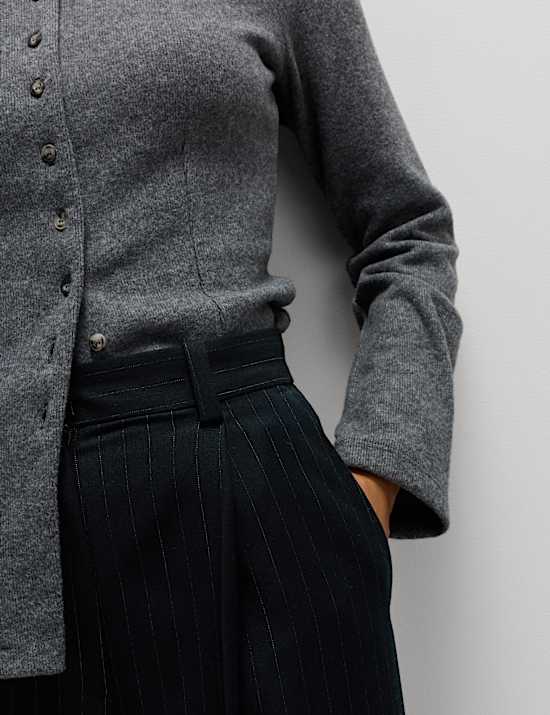 Pinstripe Single Pleat Wide Leg Trousers