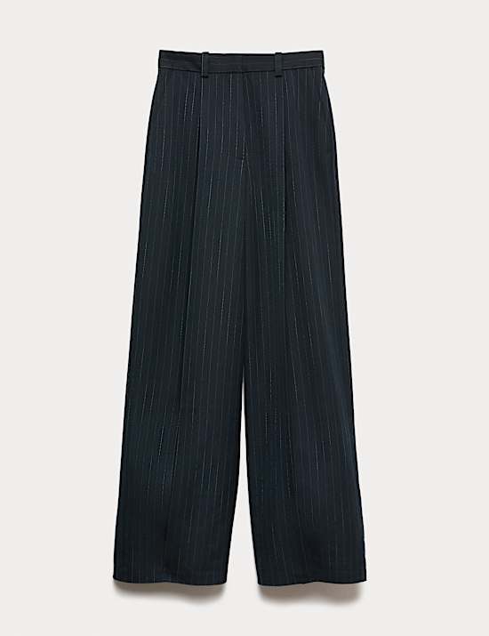 Pinstripe Single Pleat Wide Leg Trousers