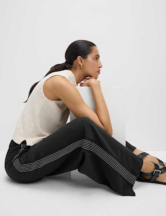 Woven Side Stripe Wide Leg Trousers