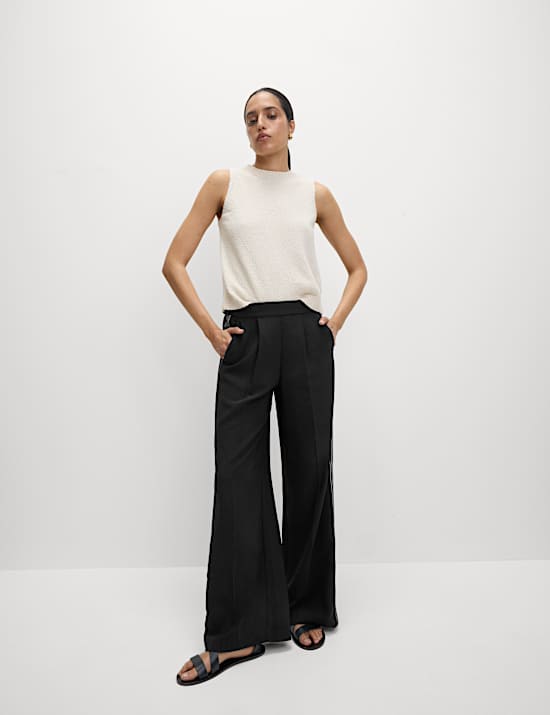 Woven Side Stripe Wide Leg Trousers
