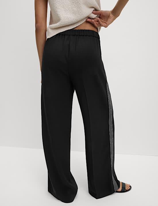 Woven Side Stripe Wide Leg Trousers