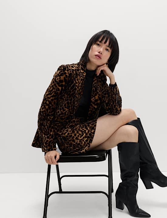 Cotton Velvet Leopard Single Breasted Blazer