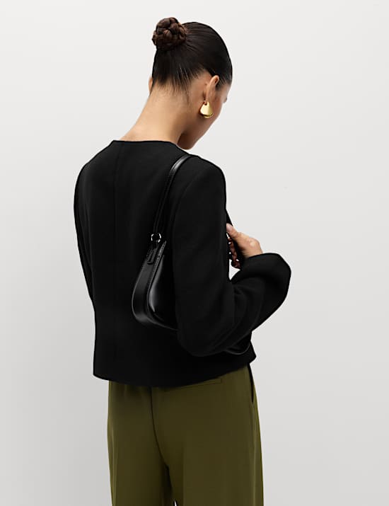 Collarless Jacket with Wool