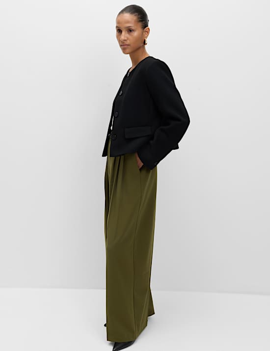 Collarless Jacket with Wool