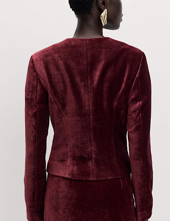 Velvet Mottled Colarless Fitted Jacket
