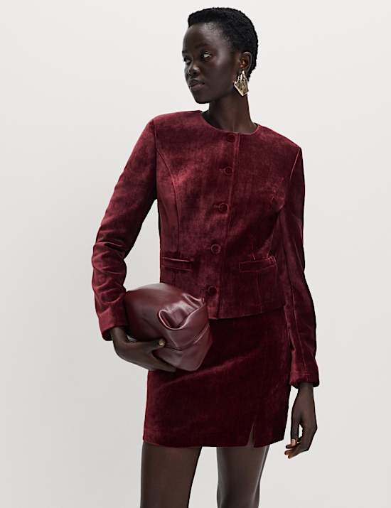 Velvet Mottled Colarless Fitted Jacket