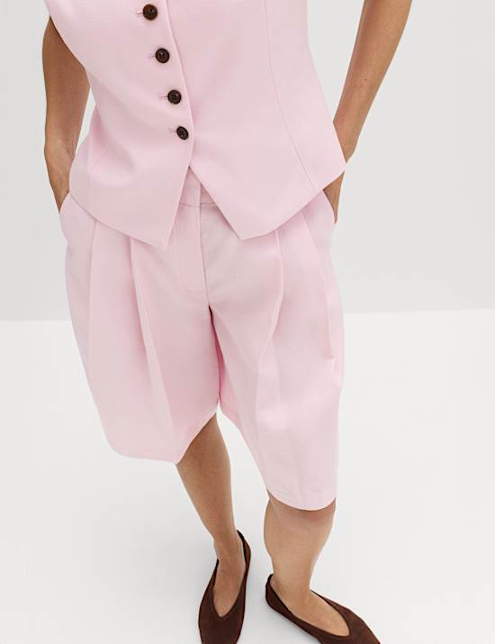 Lyocell Rich Pleat Front Bermuda Shorts