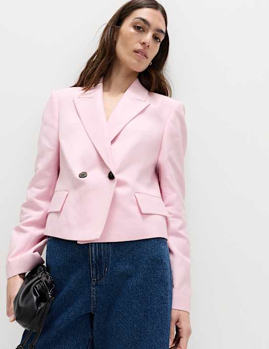 Relaxed Double Breasted Blazer with Linen