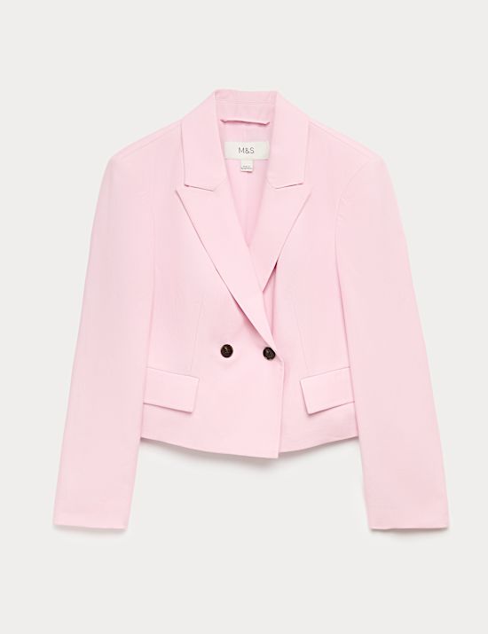 Ruimvallende blazer met linnen en dubbele rij knopen