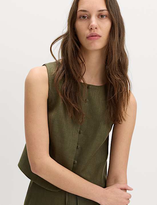Linen Rich Twill Button Through Waistcoat