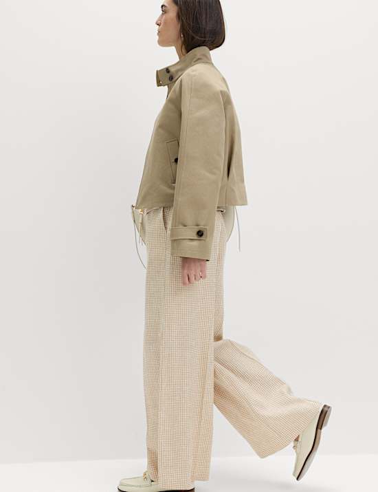 Pure Linen Gingham Wide Leg Trousers