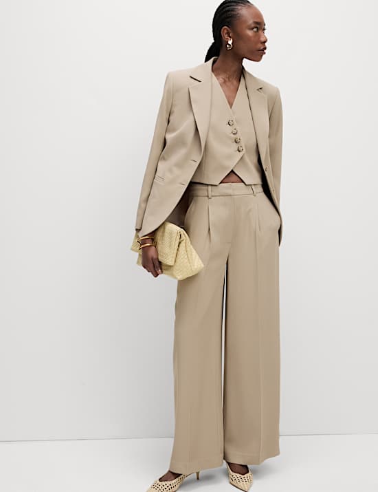 Single Pleat Wide Leg Trousers