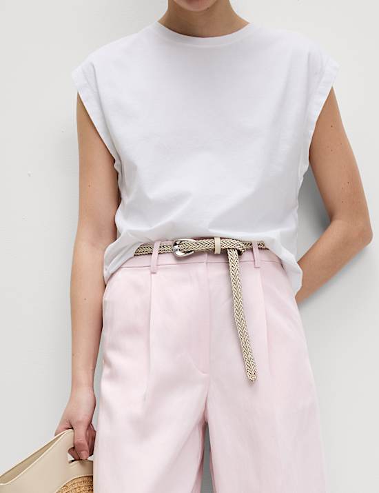 Pantalon en sergé de lin brillant coupe large et ajustée